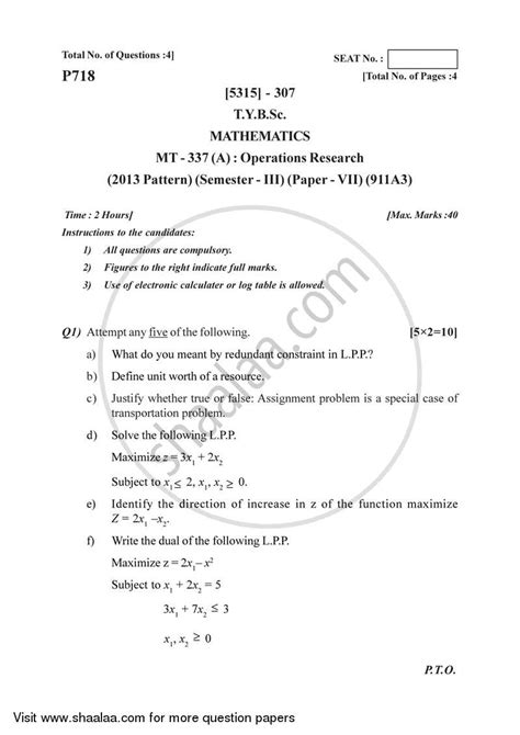 Operations Research 2017-2018 B.Sc Mathematics Semester 5 (TYBSc ...