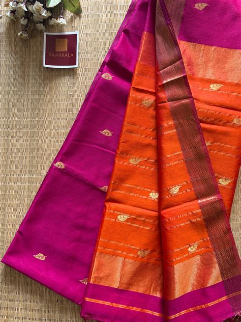 Patti Magenta Pink Maheshwari silk and cotton Saree – Saarkala
