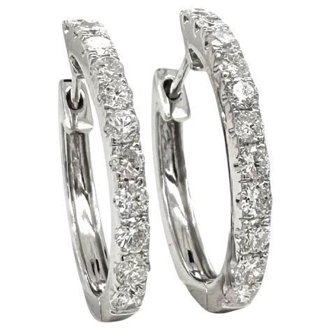 Diamond U-Hoop Earrings in 14k White Gold For Sale at 1stDibs