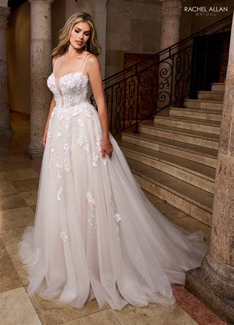 Blush Ivory Multi Rachel Allan RB5084 A Line Bridal Long 3D Floral Wedding Dress - Wedding Dresses