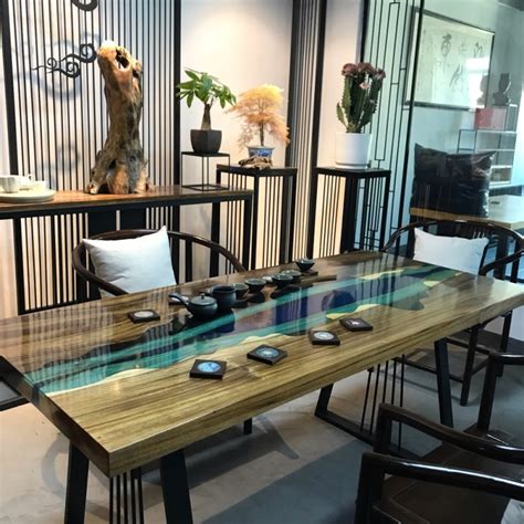 树脂简约创意艺术河流桌子美式实木餐桌个性耐看长桌多功能会议桌-阿里巴巴