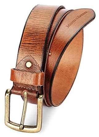 Buy MONKS & KNIGHTS Men's Cigar Brown Belt Hand Padded Italian Raw ...