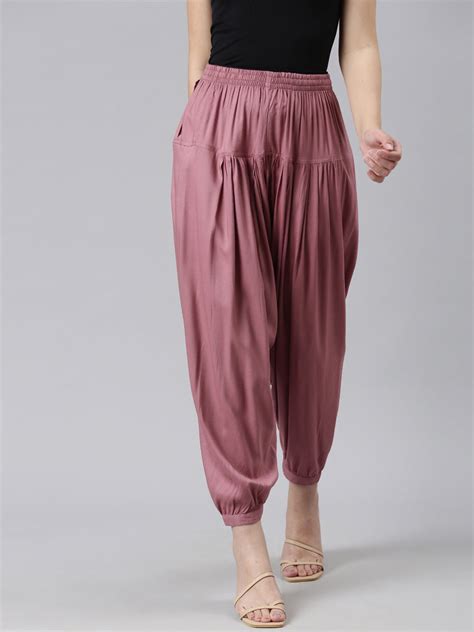 Buy Women's Solid Light Wine Viscose Harem Pants - GoColors