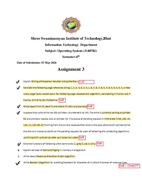 Operating system assignment - Shree Swaminarayan Institute of ...