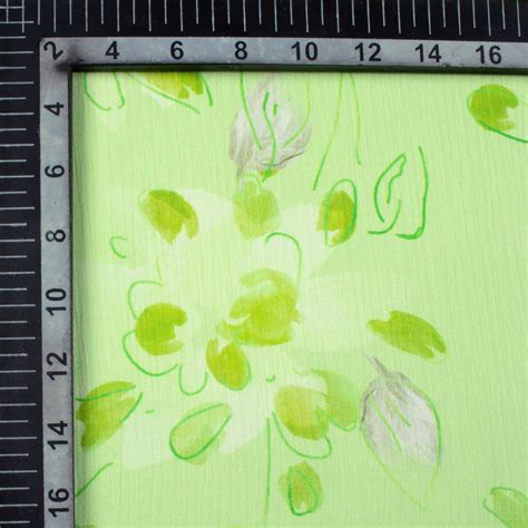 Lime Green And Off White Floral Pattern Digital Print Chiffon Satin Fa ...