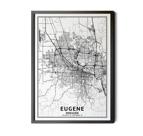 Eugene Oregon Map, Black and White, Coordinates, Map of Eugene, Eugene ...