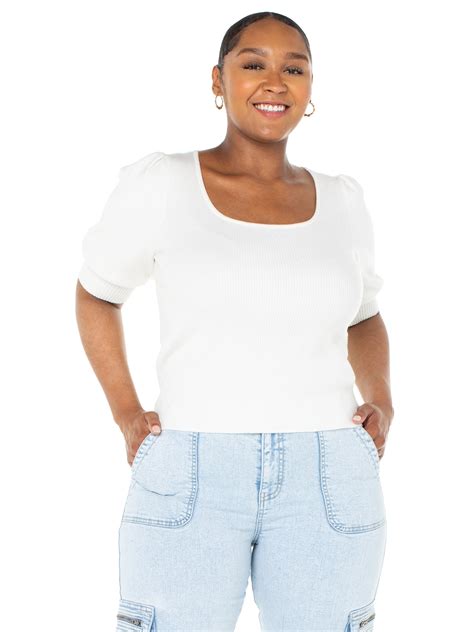 Celebrity Pink Juniors and Juniors Plus Square Neck Sweater with Short Sleeve Puff Sleeves Sizes ...