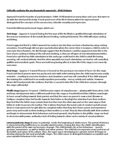 Psychoanalytic Approach Evaluation: Freud's Theories and Impact - Studocu