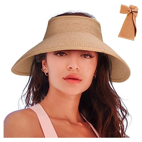 Buy DIANZHU Women's Sun Visor Hats Wide Brim Straw Beach Hat Ponytail ...