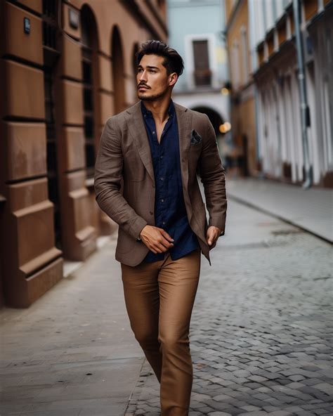 Brown Blazer with Navy Blue Shirt | Hockerty