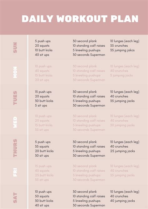 7 Days Workout Plan Print at home weekly workout plan US | Etsy | 7 day ...