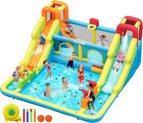 Amazon.com: FINCOME Inflatable Bounce House for Kids, Water Bounce House with Double Slides ...