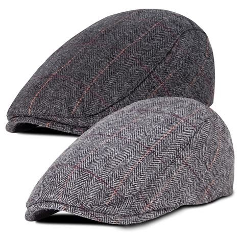 Buy Senker 2 Pack Men's Classic Herringbone Tweed Wool Blend Flat Cap ...