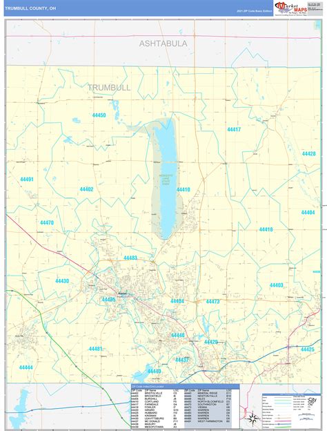 Trumbull County, OH Zip Code Wall Map Basic Style by MarketMAPS - MapSales