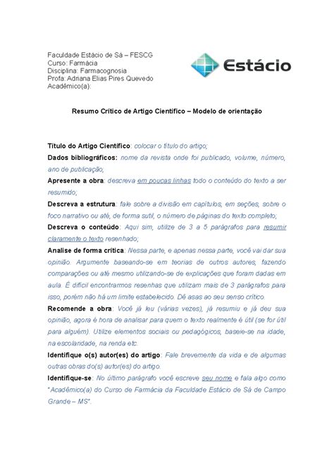 Resenha De Artigo Exemplo - BRAINCP