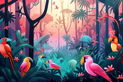 Colorful parrots and birds cartoon | Premium AI-generated vector