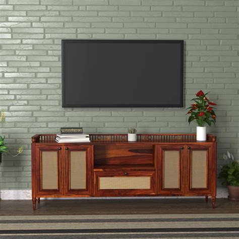 Vodrohome jaipur style tv unit cabinet with slatted door multi compart ...
