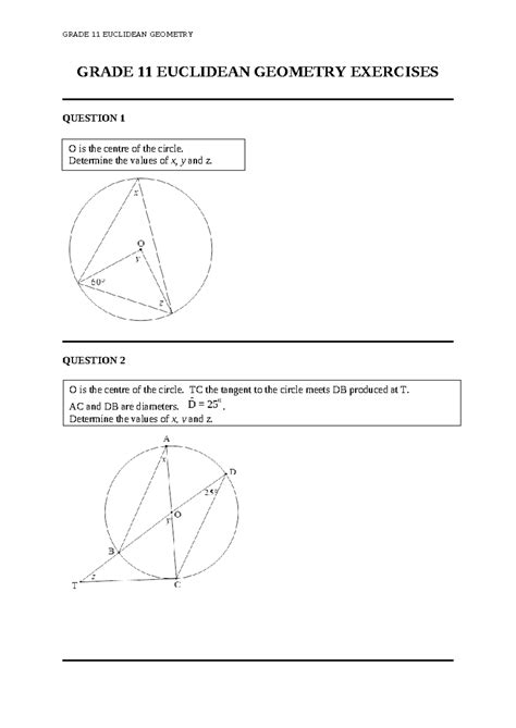 784262380 Gr 11 Geometry Worksheet: Euclidean Exercises & Solutions - Studocu
