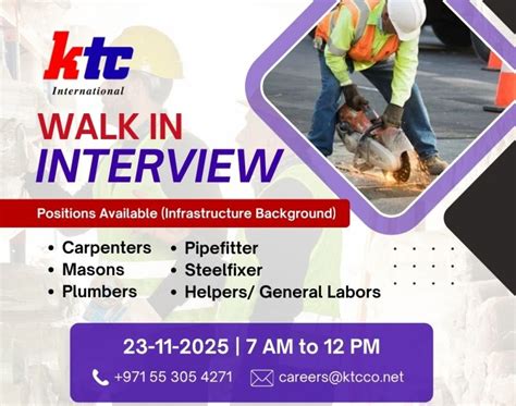 KTC International Walk-In Interview Dubai – for Carpenters, Masons ...