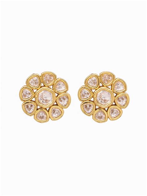 Minimal Gold Plated Mini Flower Polki Stud Earring – Curio Cottage