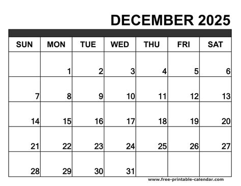 December 2025 Calendar Printable
