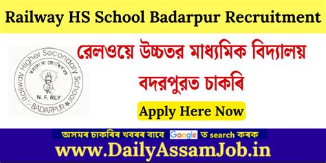 Railway HS School Badarpur Recruitment 2026 - Apply for 24 Teachers ...