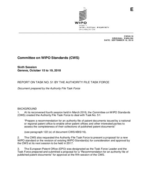 Fillable Online CWS/6/18 (in English). REPORT ON TASK NO. 51 BY THE ...