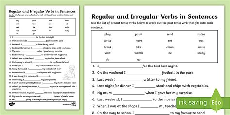 Regular and Irregular Verbs Worksheets for Year 3 PDF