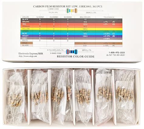 365 Piece Resistor Kit 1/2 Watt in Compartmentalized Cardboard Storage ...