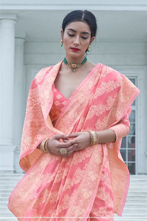 Flamingo Pink Lucknowi Chickankari Silk Saree – Armima