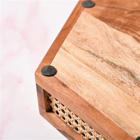 Hexagon Acacia Wood Rattan Cane Tray Online - Premium Decorative Tray ...