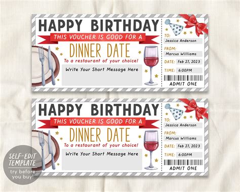 Birthday Restaurant Gift Voucher Editable Template, Surprise ...
