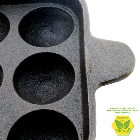 Cast Iron Paniyarakkal 9 Pits | Paniyaram Pan | Pre-Seasoned | 18cm ...
