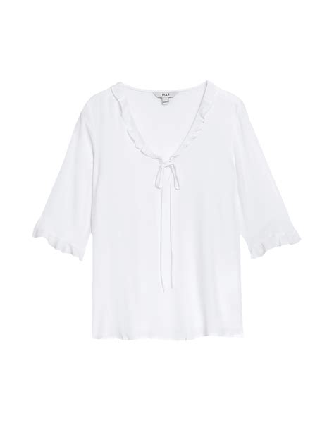 Buy Tie Neck Frill Detail Blouse at Marks & Spencer