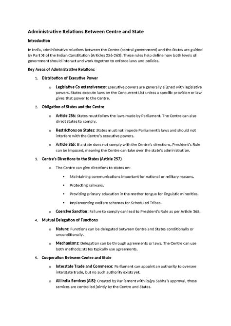 Consti notes - Administrative Relations Between Centre and State ...