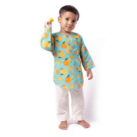 Organic Cotton Unisex 'Dancing Oranges' Kurta Set – Bhaakur