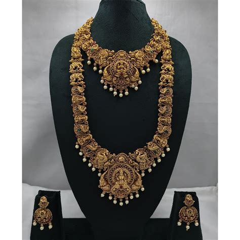 Lucentarts Jewellery Heritage Pota Stone And Pearl Temple Double ...