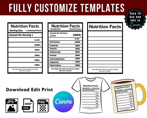 Editable Nutrition Facts Template | Canva Party Favor Nutrition Facts ...