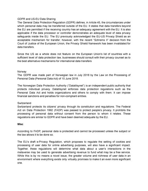 Privacy in Metaverse - GDPR and US-EU Data Sharing The General Data ...