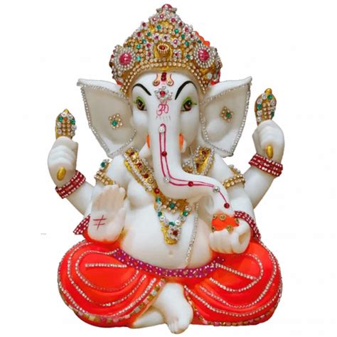 Marble Ganesh Statue - H 21.5 cm Mukut Ganesha Yellow Dhoti Statue ...