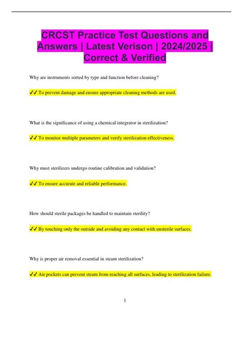 CRCST Practice Test Questions and Answers | Latest Verison | 2024/2025 ...