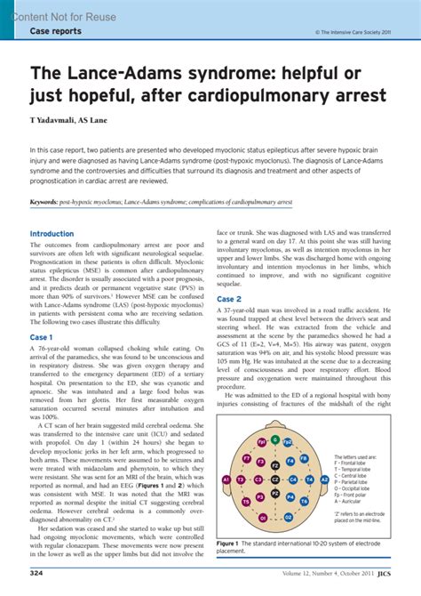 The Lance-Adams Syndrome : Journal of the Intensive Care Society