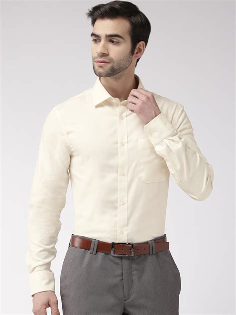 Buy Marks & Spencer Men Cream Coloured Slim Fit Non Iron Solid Formal ...