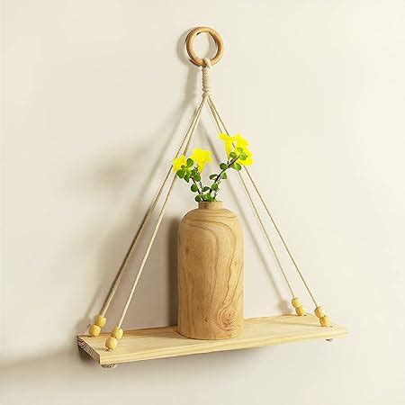 Decazone Macrame Wall Hanging Shelf Wood Floating Boho Shelves with ...