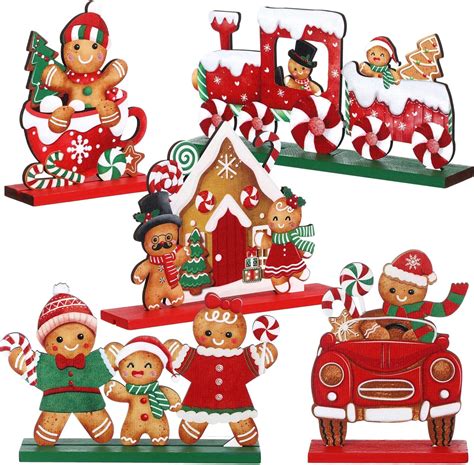 Amazon.com: 14 Pcs Christmas Tiered Tray Decor Gingerbread Christmas ...