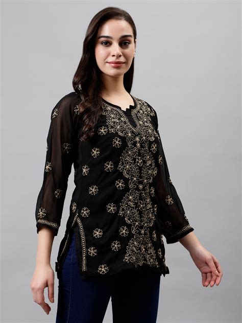 Seva Chikan Hand Embroidered Georgette Lucknowi Chikankari Top With Sl