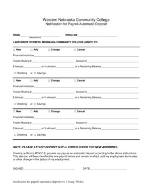 Fillable Online Notification for Payroll Automatic Deposit Fax Email ...