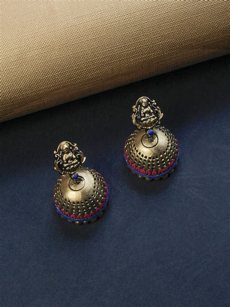 Handcrafted Temple Design Terracotta Jewellery Set in Red, Blue and An ...