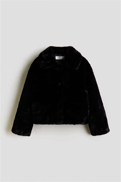 Black Fluffy jacket for kids | H&M IN