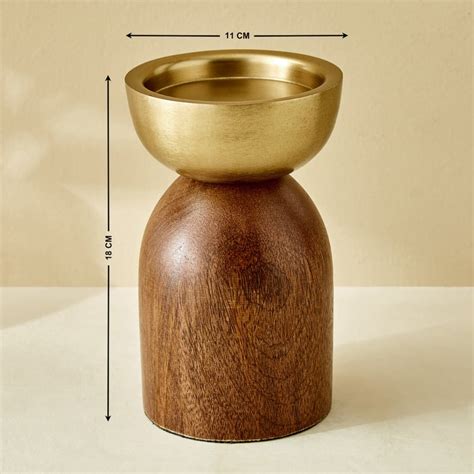 Buy Splendid Dastkari Keith Mango Wood Pillar Candle Holder - Small ...